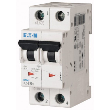 Disjoncteur modulaire FAZ, 4A, 2P, 15kA (IEC/EN 60947-2), courbe C KLO0000278752  Disjoncteur à vis Eaton