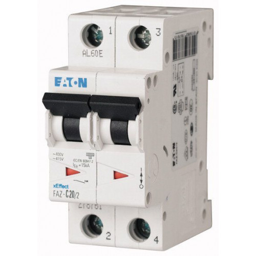 Disjoncteur modulaire FAZ, 10A, 2P, 15kA (IEC/EN 60947-2), courbe C KLO0000278756  Disjoncteur à vis Eaton