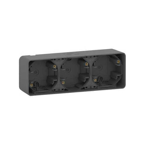 Mureva Styl - Boîte 3 postes horizontale - saillie - IP55 - IK08 - gris SCHMUR37713  Interrupteur et prise étanche