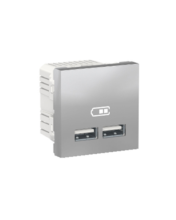 Unica - chargeur USB double - 5Vcc - 1A + 2,1A - 2 modules - Alu - méca seul SCHNU341830  Mécanisme Unica