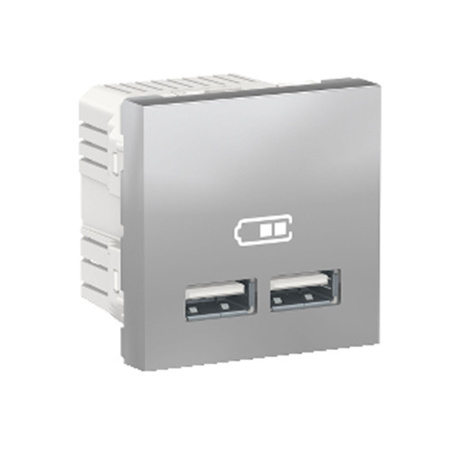 Unica - chargeur USB double - 5Vcc - 1A + 2,1A - 2 modules - Alu - méca seul SCHNU341830  Mécanisme Unica