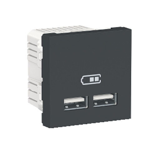 Unica - chargeur USB double - 5Vcc - 1A + 2,1A - 2 modules - Anthra - méca seul SCHNU341854  Mécanisme Unica