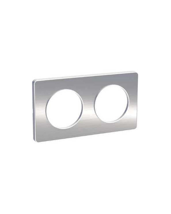 Odace Touch - plaque 2 postes horiz/vert 71mm aluminium brossé avec liseré blanc SCHS520804J  Plaque de finition Odace