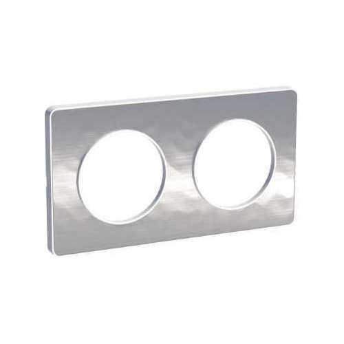 Odace Touch - plaque aluminium martelé liseré - blanc 2 postes horiz./vert. 71mm SCHS520804K  Plaque de finition Odace