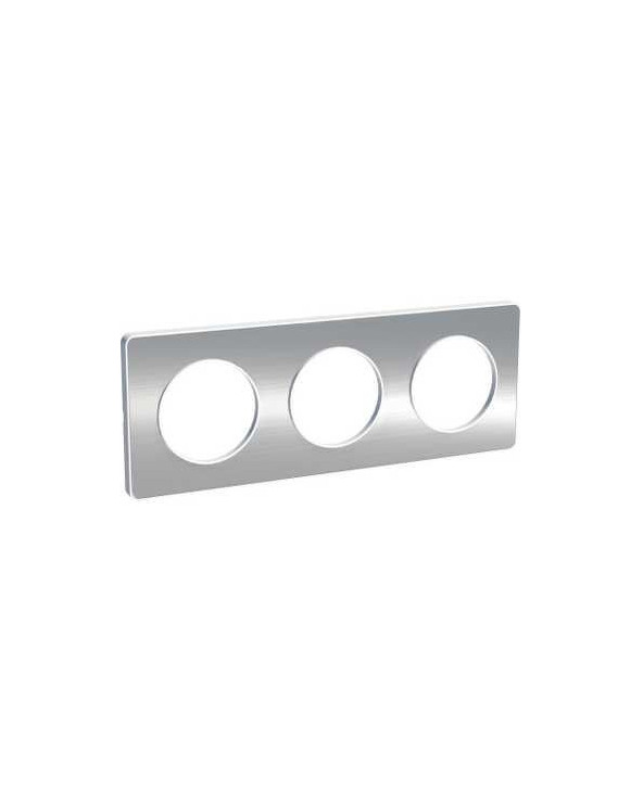Odace Touch - plaque 3 postes horiz/vert 71mm aluminium brossé avec liseré blanc SCHS520806J  Plaque de finition Odace