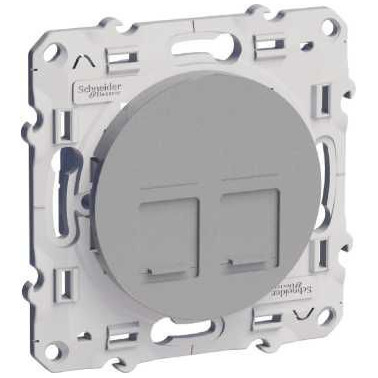 Odace - prise double RJ45 - aluminium - grade 3 (multimédia) cat. 6 STP SCHS530486  Plaque de finition Odace