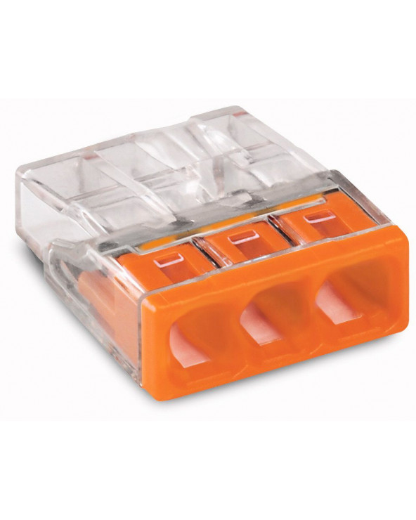Borne Wago 2273 - 3 x 0,5 à 2,5mm² Transparent / Orange WAG2273-203  Fils,câble,conduit et connectique