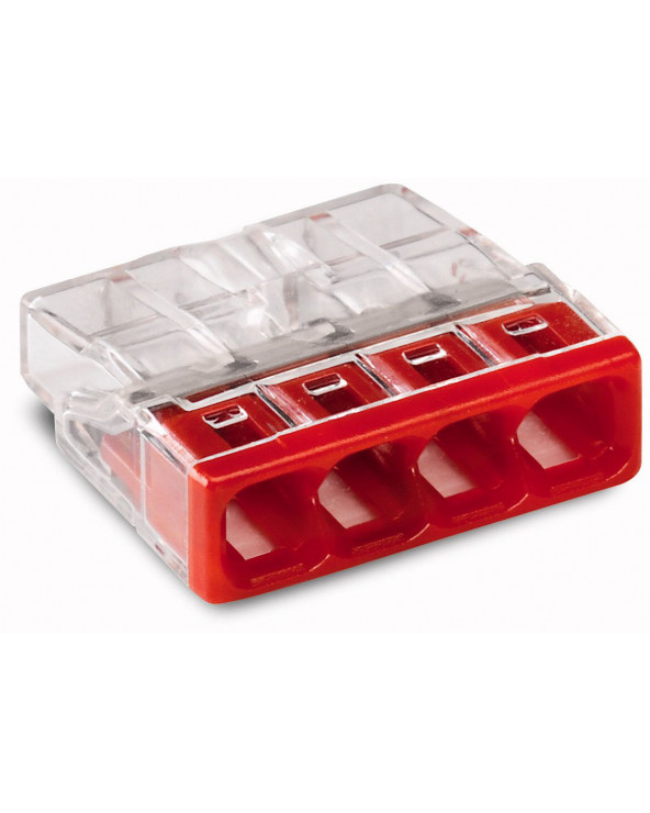 Borne Wago 2273 - 4 x 0,5 à 2,5mm² Transparent / Rouge WAG2273-204  Fils,câble,conduit et connectique