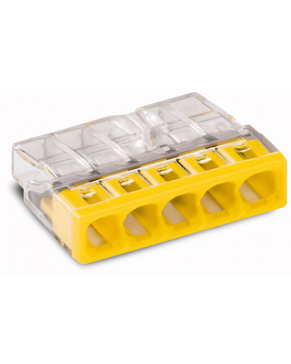 Borne Wago 2273 - 5 x 0,5 à 2,5mm² Transparent / Jaune WAG2273-205  Fils,câble,conduit et connectique