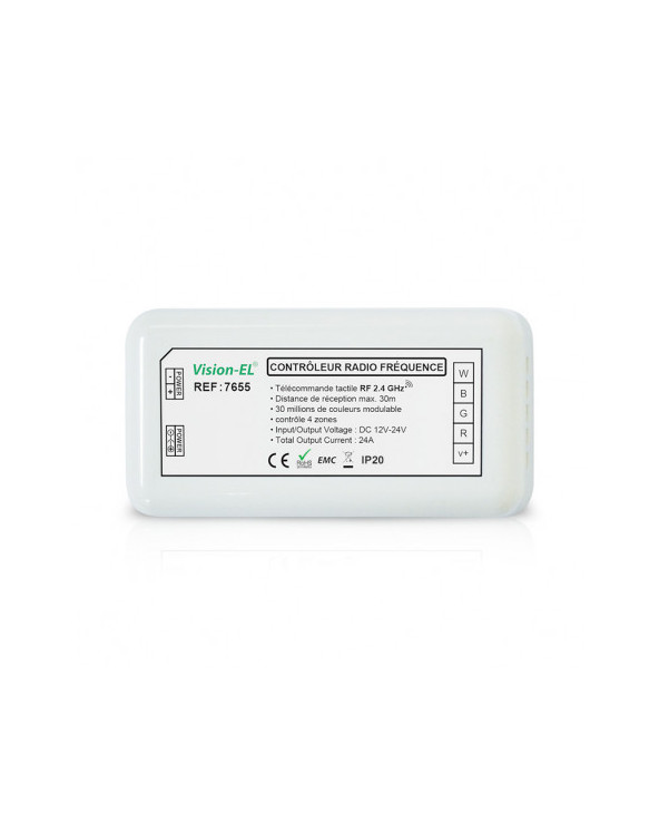 CONTROLEUR RADIO FREQUENCE 4 ZONES RGB + BLANC DC 12-24V MII7655  Eclairage