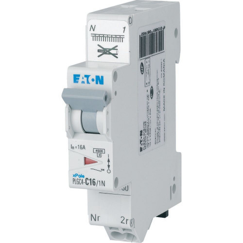 Eaton Disjoncteur à borne ressort 1P+N 16A courbe C 4,5kA KLO0000109130  Disjoncteur à ressort Eaton